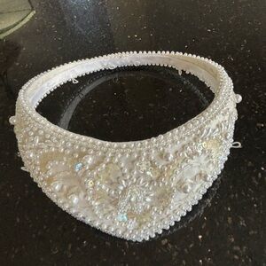 Beaded Wedding tiara and tulle bridal veil